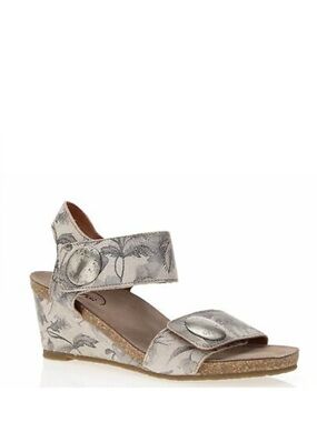 Taos Women's Carousel 2  Leather Floral Textured Wedge Sandal in Stone Floral
